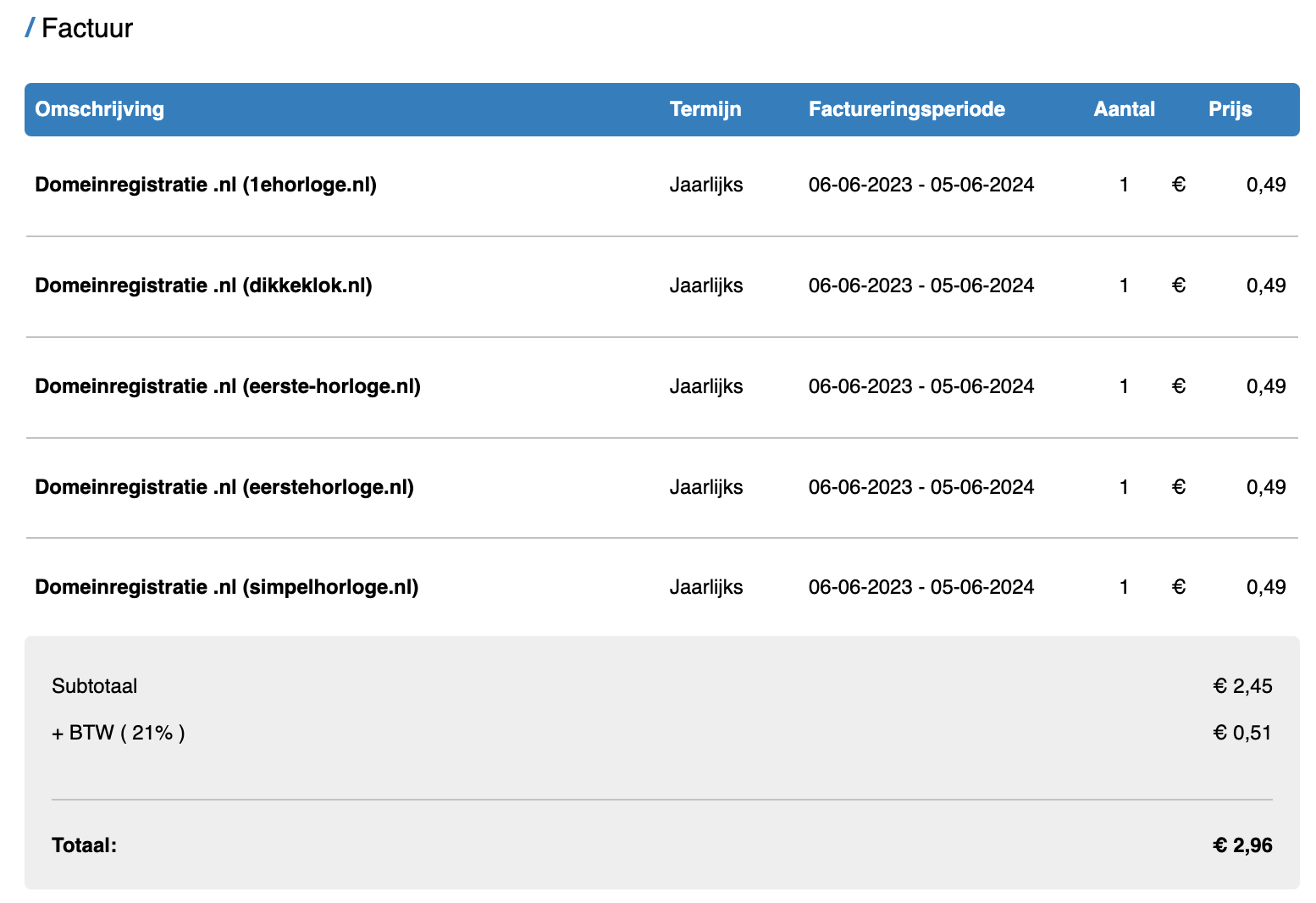 TransIP invoice