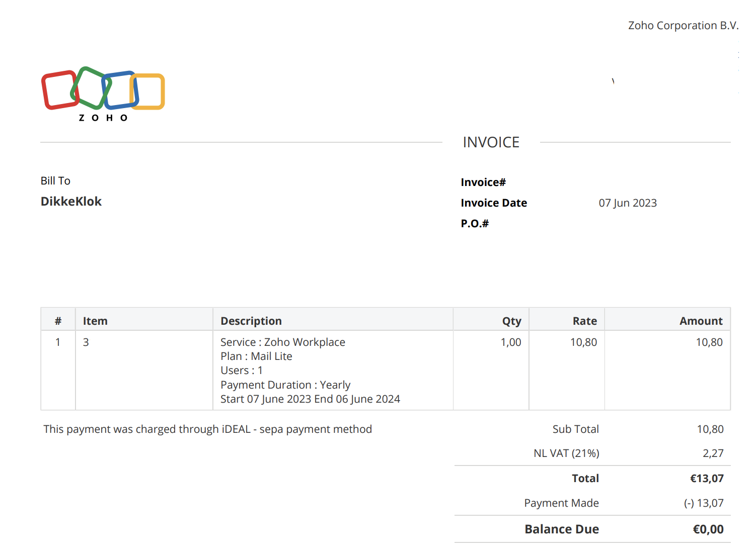 Zoho invoice